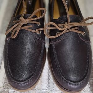 Sperry Men's Dark Brown Leather Boat Shoes with Tan Laces